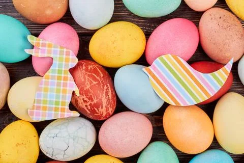 Paper cutouts and Easter eggs. Stock Photos