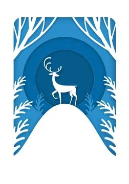 Paper cutting art A deer standing in the forest Stock Illustration