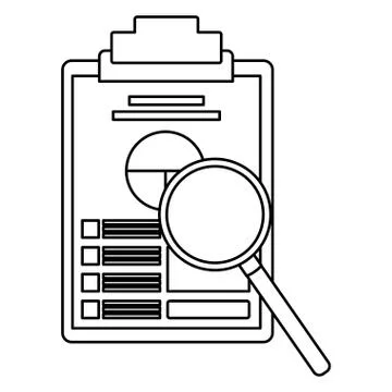 Paper with data chart on table in black and white Stock Illustration