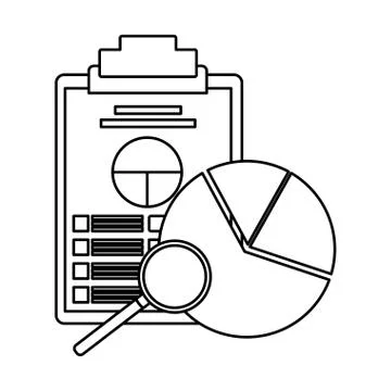 Paper with data chart on table in black and white Stock Illustration