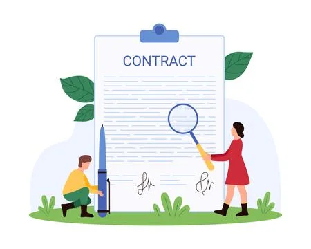 Paper document and data research, investigation by tiny people with magnifying 스톡 일러스트