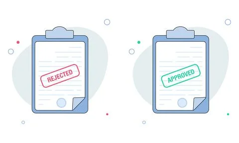 Paper document with approved or rejected stamp. Business concept. Vector Stock Illustration