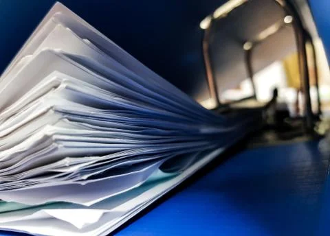 Paper Document on Blue Document file background design for office Stock Photos