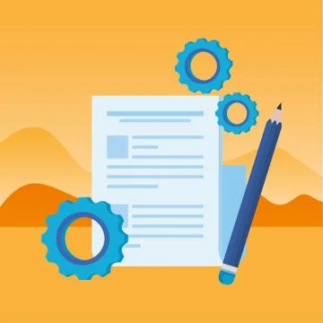Paper document file with gears machine 스톡 일러스트