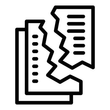 Paper document icon outline vector. Destroy alarm fail Stock Illustration