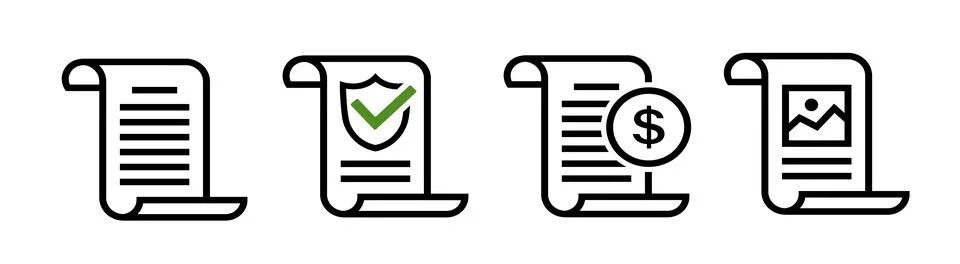 Paper document icon set. Letter. Security contract Stock Illustration