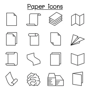 Paper &amp; Document icon set in thin line style Illustrazione stock