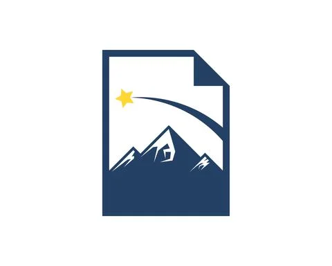 Paper document with mountain and shooting star inside Stock Illustration