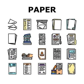 Paper document office note page icons set vector 스톡 일러스트