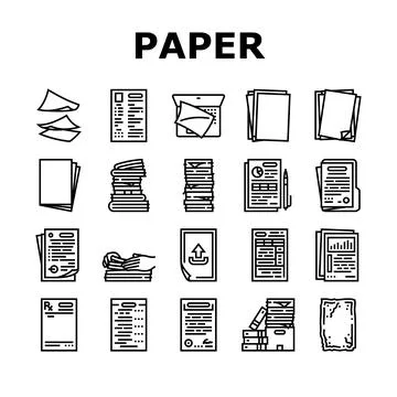 Paper document office note page icons set vector Illustrazione stock