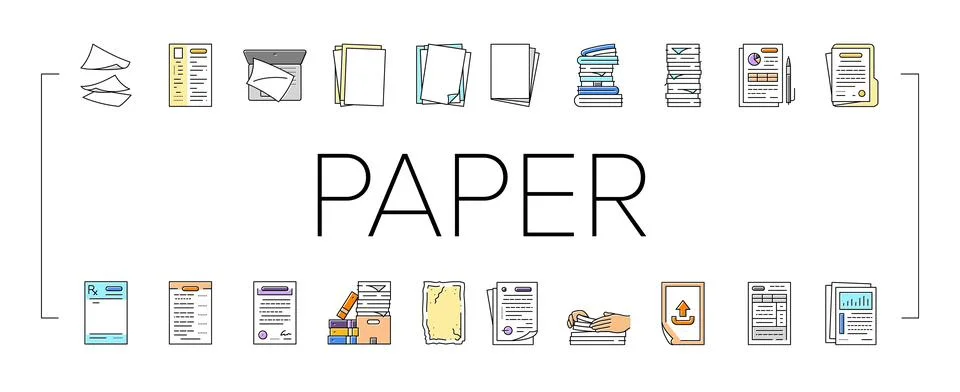 Paper document office note page icons set vector 스톡 일러스트