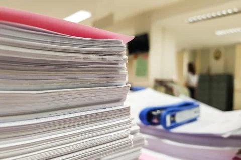 Paper Document Stack of business design on office concept background. Foto stock