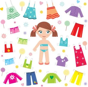 Paper doll with clothes set Stock Illustration