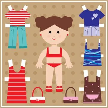 Paper doll with clothes set Stock Illustration