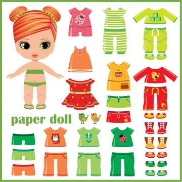 Paper doll with clothes set Stock Illustration
