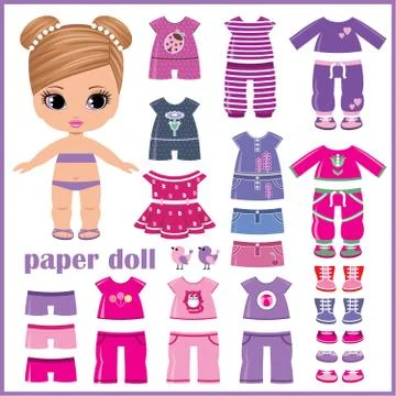 Paper doll with clothes set Stock Illustration