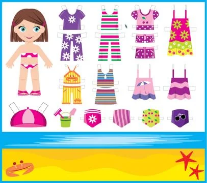 Paper doll with summer set of clothes Stock Illustration
