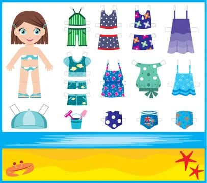 Paper doll with summer set of clothes Stock Illustration