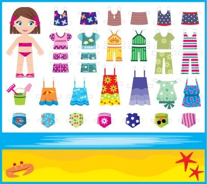 Paper doll with summer set of clothes Stock Illustration