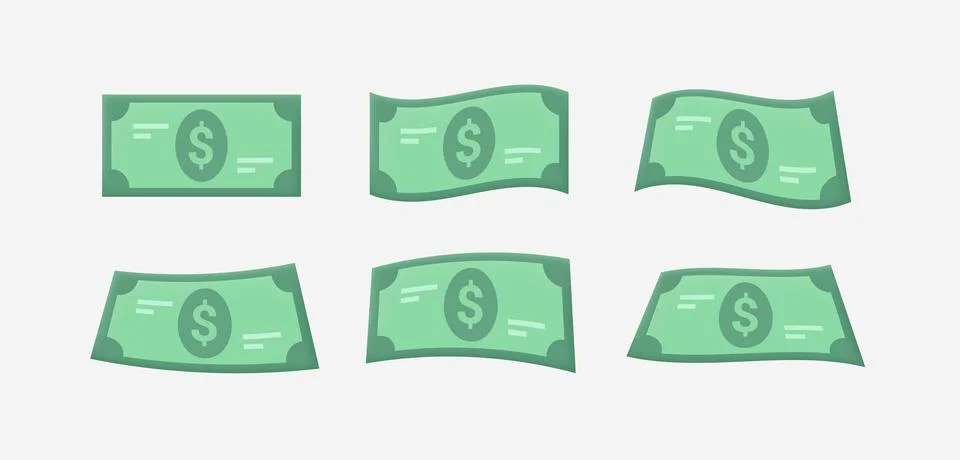 Paper dollar banknotes set isolated on white background. Vector 3d illustrati Stock Illustration