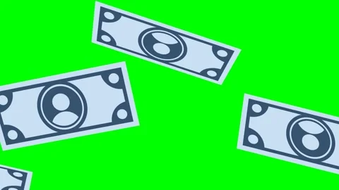 Paper dollars are falling from the top down. Paper bills are flying on a screen Stock Footage 281844423