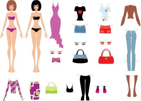 Paper dolls with clothes Stock Illustration