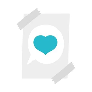Paper draw speech bubble heart love with adhesive tape Illustrazione stock