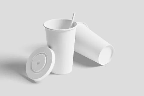 Paper Drink Cup White Blank 3D Rendering Mockup Stock Illustration