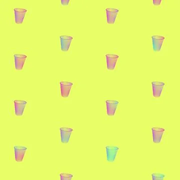 Paper drinking cups pattern in vibrant gradient holographic neon colors. Concept Foto stock