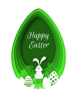 Paper easter background. Colorful easter eggs, multicolor rabbit paper cut Stock Illustration
