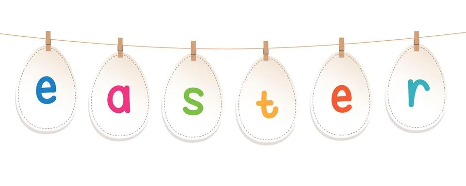 Paper easter eggs hang on a ribbon Stock Illustration