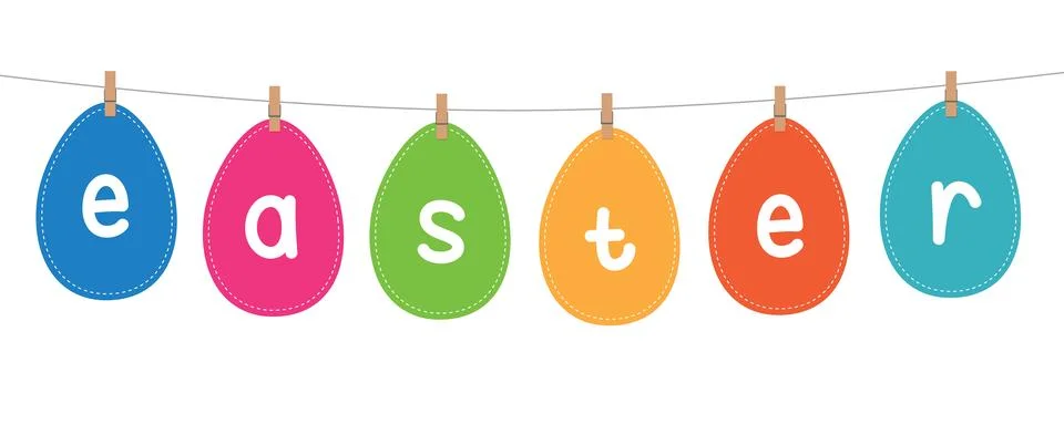 Paper easter eggs hang on a ribbon Stock Illustration