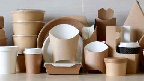 Paper eco-friendly disposable tableware. Stock Footage 188554689