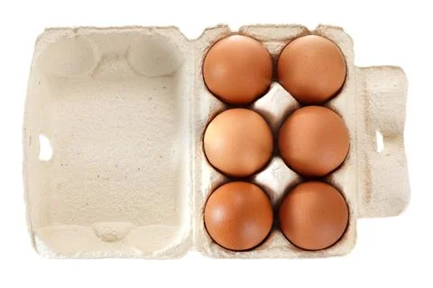 Paper egg container isolated on white background. View from above. Foto stock