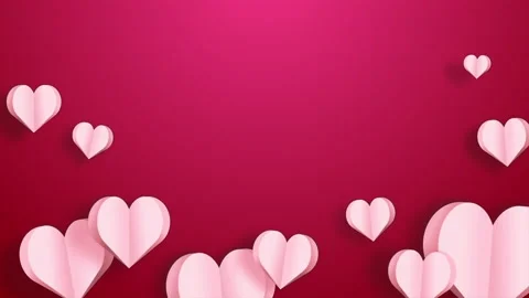 Paper elements in shape of heart flying on red background. Symbols of love Stock Footage 234003921