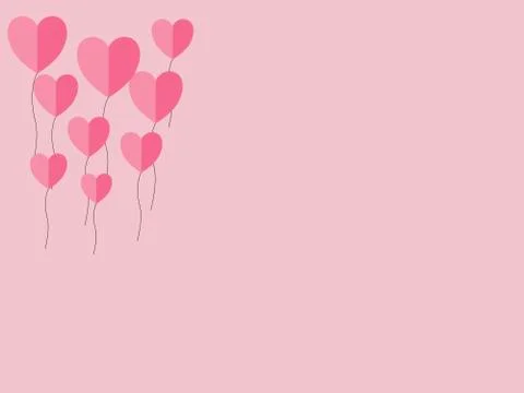 Paper elements in shape of heart flying on pink background. symbols of love Stock Illustration