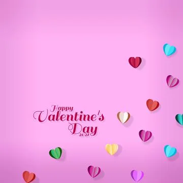 Paper elements in shape of heart flying on pink background. Stock Illustration