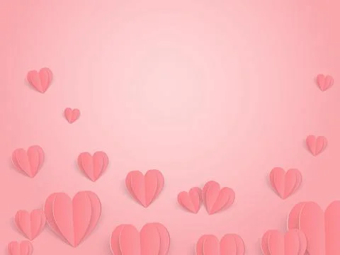 Paper elements in shape of heart flying on pink background. Banner for Valent Stock Illustration