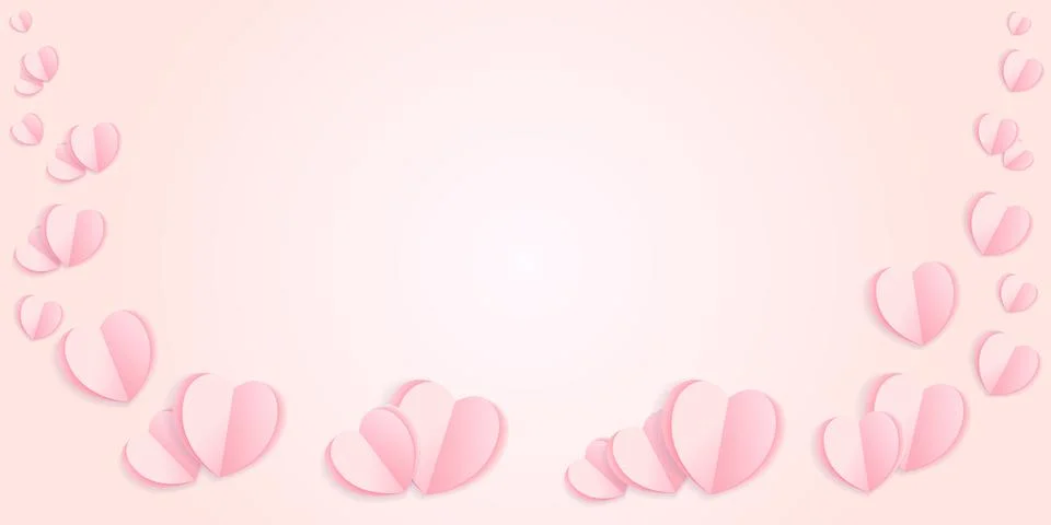 Paper elements in shape of heart flying on pink background Illustrazione stock