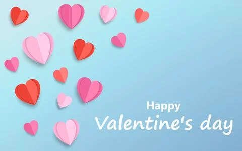 Paper elements in shape of heart flying on blue background. Vector illustrati Illustrazione stock