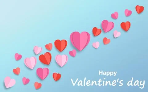 Paper elements in shape of heart flying on blue background. Vector illustra.. 스톡 일러스트