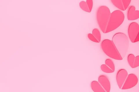 Paper elements in shape of heart on pink background with copy space. Stock Photos