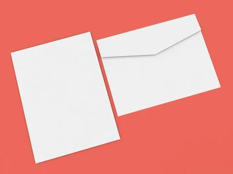 Paper envelope and sheet of a4 paper on a red background. Stock Illustration