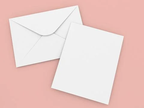 Paper envelope and sheet of a4 paper on a pink background. Stock Illustration