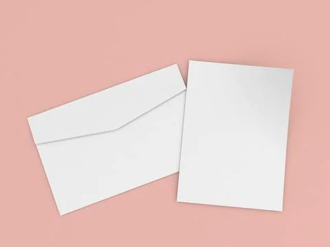 Paper envelope and sheet of a4 paper on a pink background. Illustrazione stock