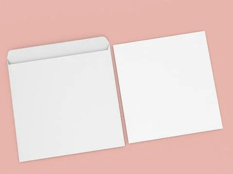 Paper envelope and sheet of paper on a pink background. Stock Illustration