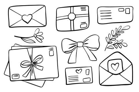 Paper envelope design. Paper mail simple outline illustration. Doodle-style Stock Illustration