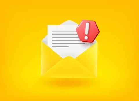 Paper envelope with exclamation point. Vector 3d illustration Illustrazione stock