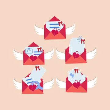 Paper envelope mail with angel wing and heart Stock Illustration