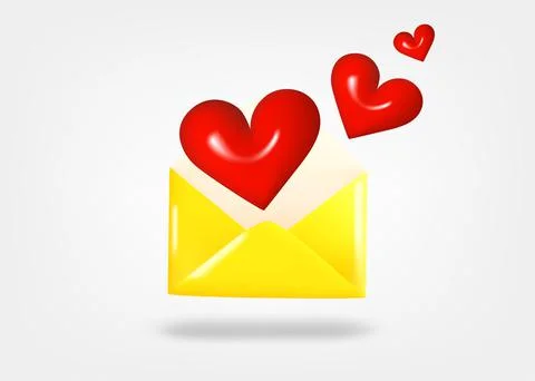 Paper envelope with red hearts. Mailing with love concept. 3d vector illustra Stock Illustration